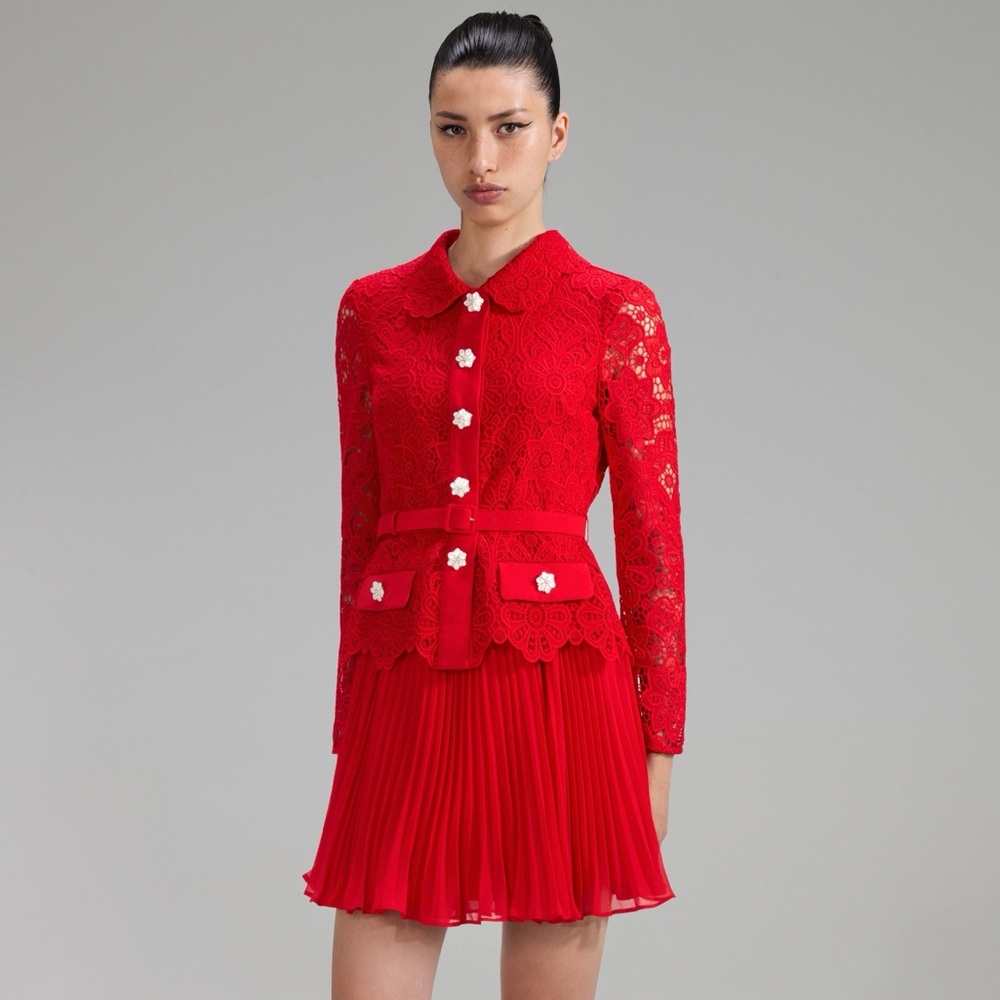 SELF-PORTRAIT Crystal Embellished Guipure Lace Minidress - Sz 8